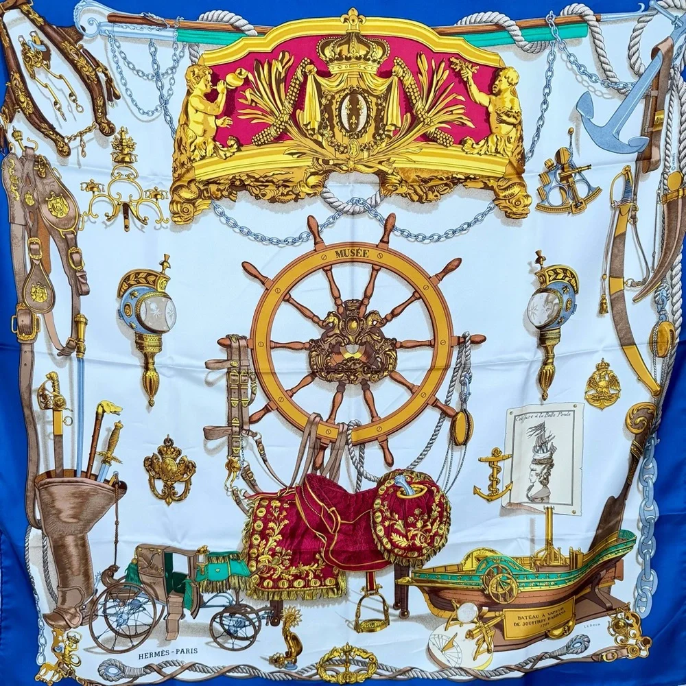 Hermès Musée Silk Scarf Carré 90 Philippe Ledoux Blue Nautical With Box - Picture 7 of 15
